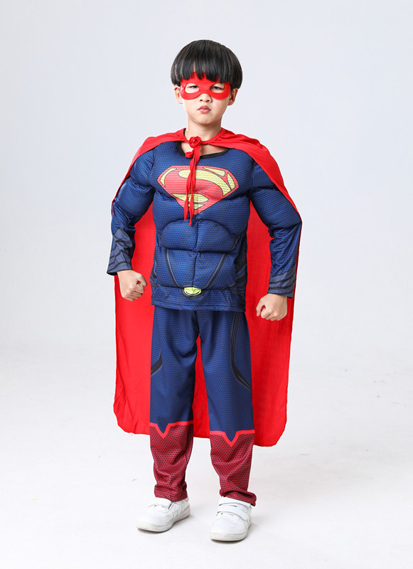 万圣节cosplay表演服长袖男童英雄联盟肌肉服红色披风超人衣服装