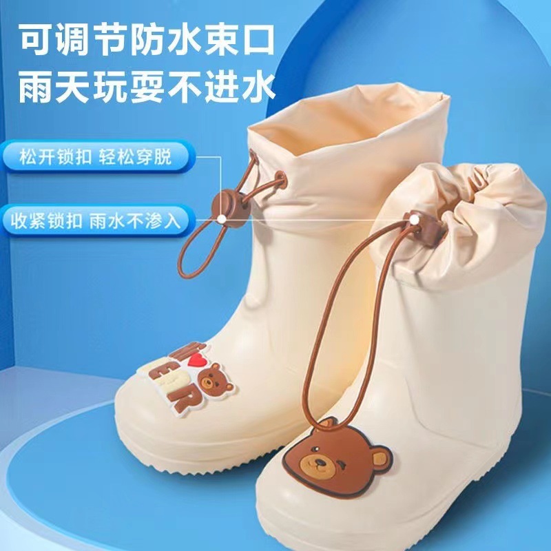 Children's Rain Boots Kindergarten Baby New Girls' Non-Slip Waterproof Rain Boots Drawstring Boy Rain Shoes Cartoon High Tube