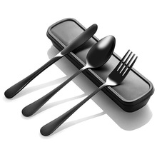 跨境不锈钢刀叉勺餐具三件套 1010镜面镀金餐具牛排刀叉便携餐具
