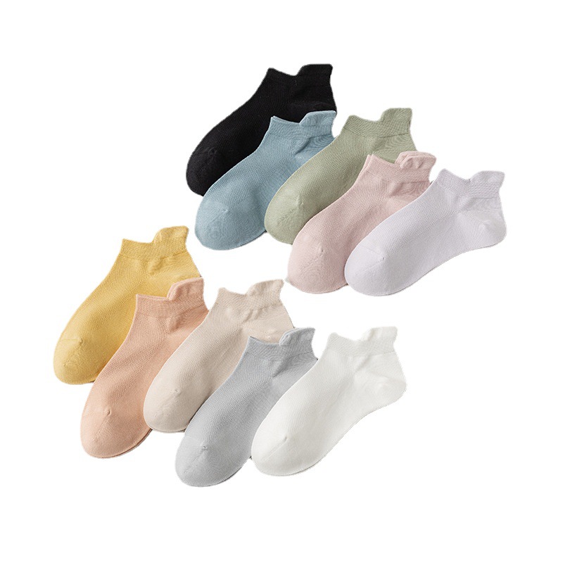 Women's Mesh Breathable Socks Handle Thin Ankle Sock Japanese Solid Color Moisture Wicking Short Summer Short Female Cotton Socks