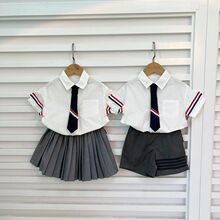 男童女童学院风班服夏季衬衫套装JK制服百褶裙两件套舒适短裤百搭