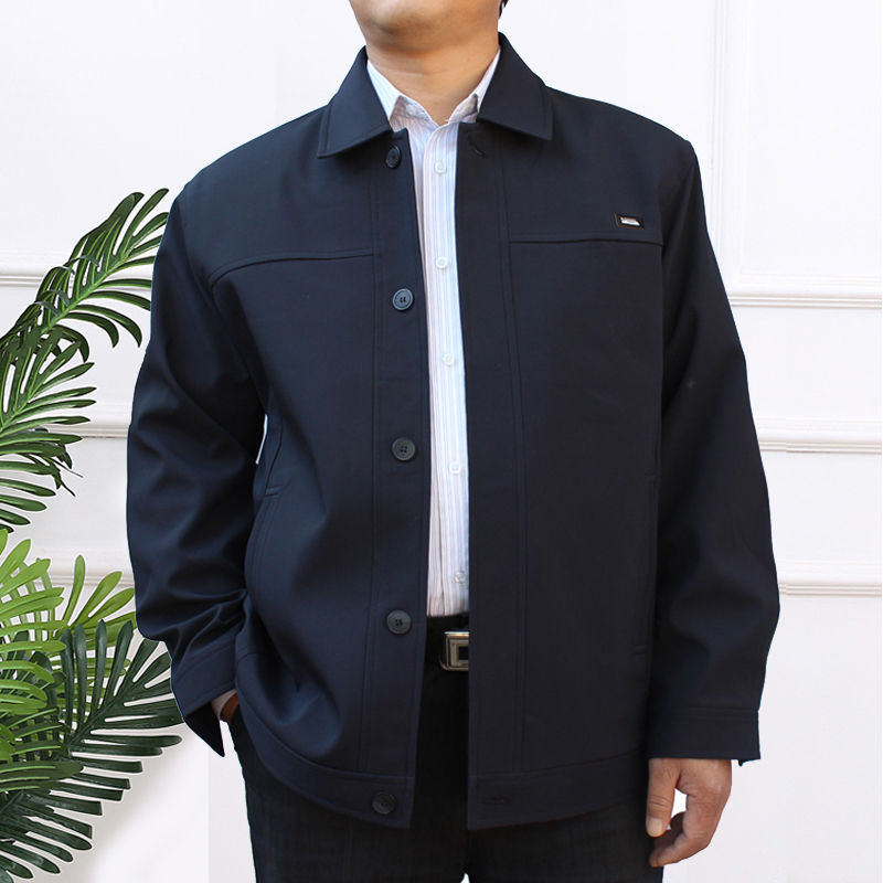 中老年男士春秋季外套中年男装夹克衫休闲上衣爸爸装宽松翻领扣子