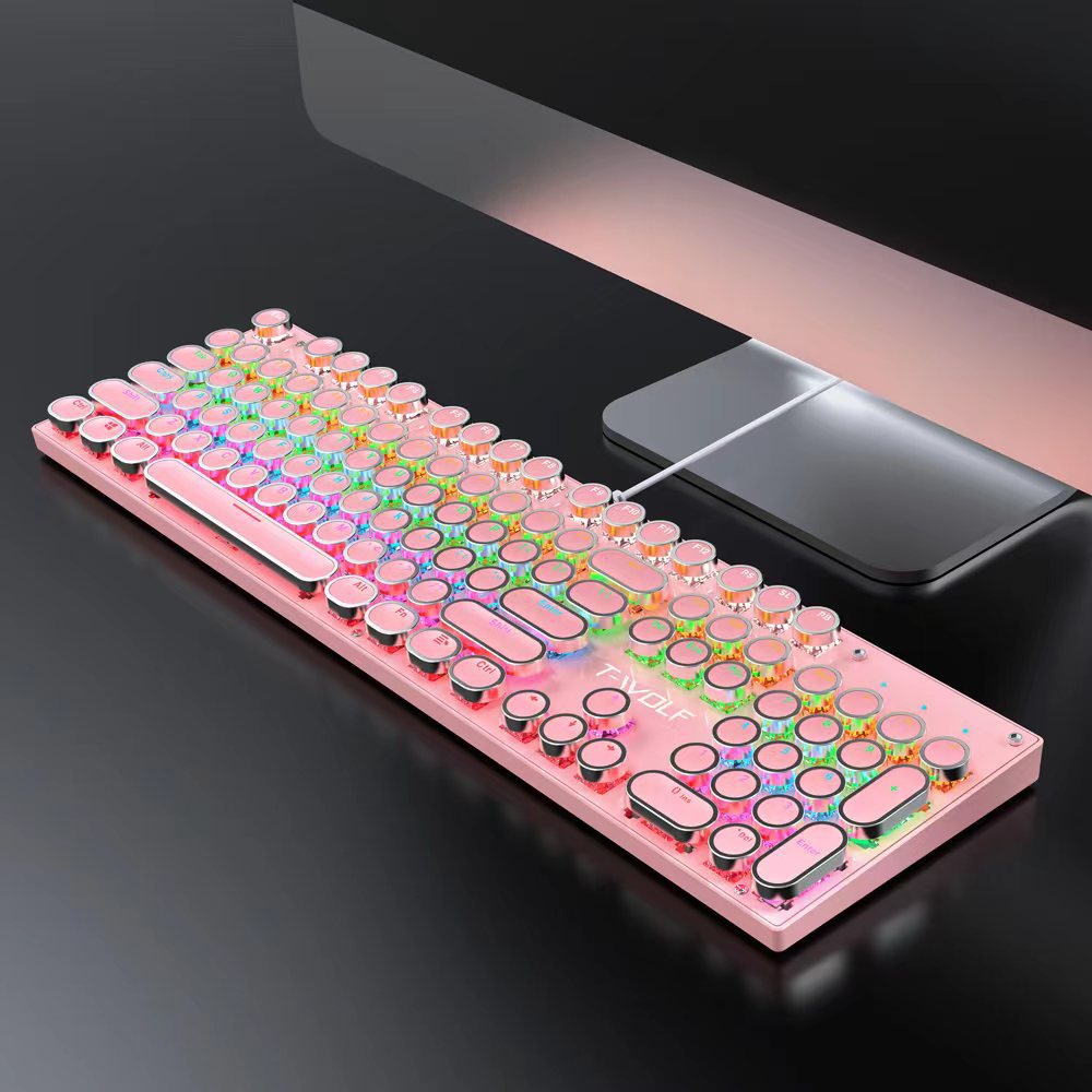 Cross-Border Lei Lang T75 Real Mechanical Keyboard Wired Computer Luminous E-Sports Games Retro Punk round Keyboard Wholesale