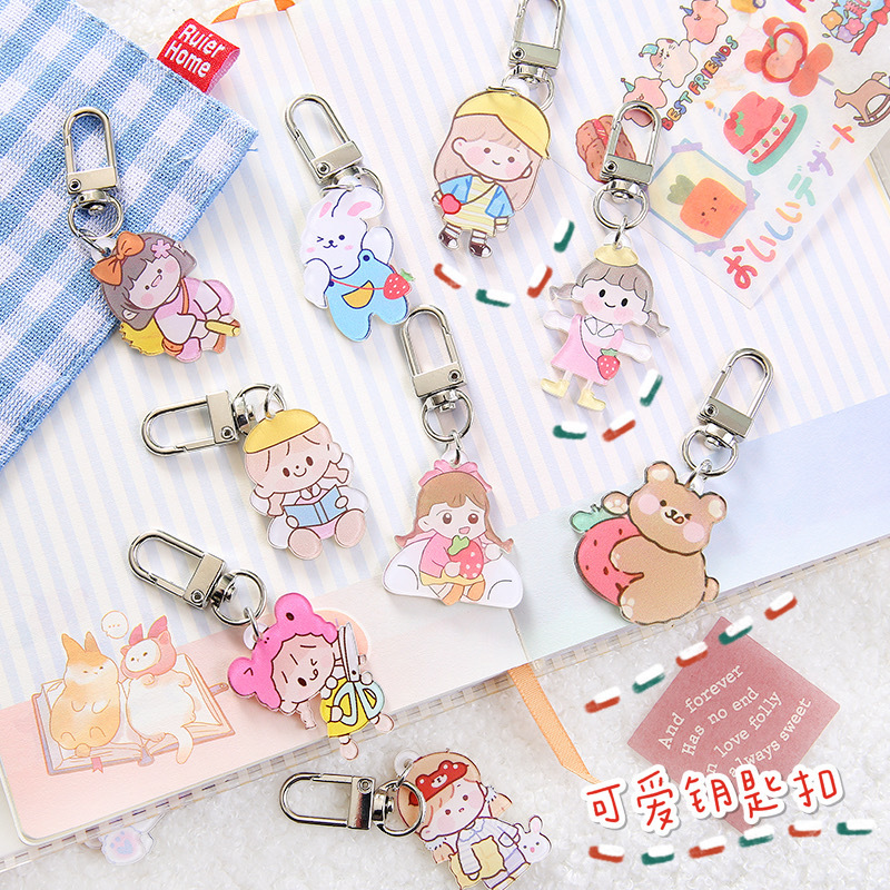 New Cute Acrylic Keychain Cartoon Girl Partysu Bag Decorative Pendant Girl Heart Key Accessories