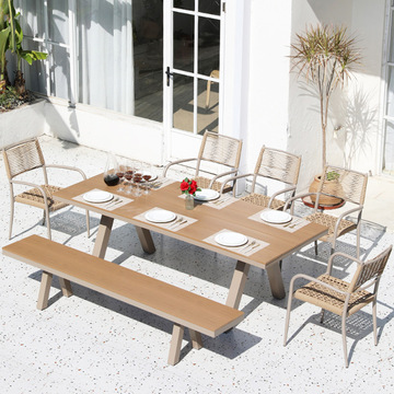 户外桌椅庭院花园露台藤椅别墅酒店露天带伞网红民宿室外休闲餐桌