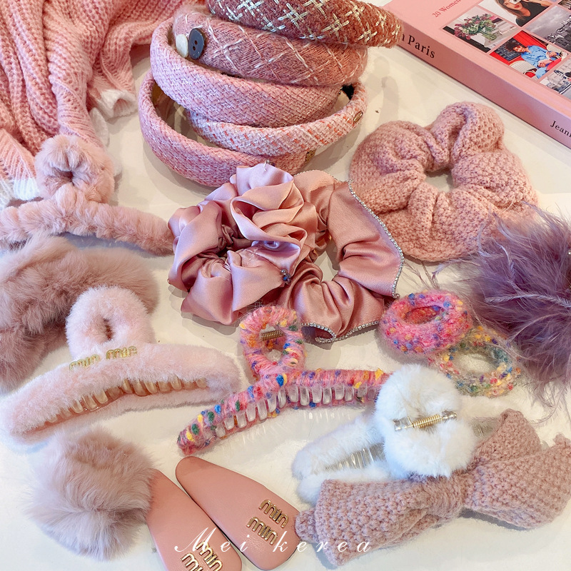 Autumn and Winter Sweet Pink Wool Knitted Headband Trending Unique High Skull Top Headband Korean High Sense Elegant Hair Accessories