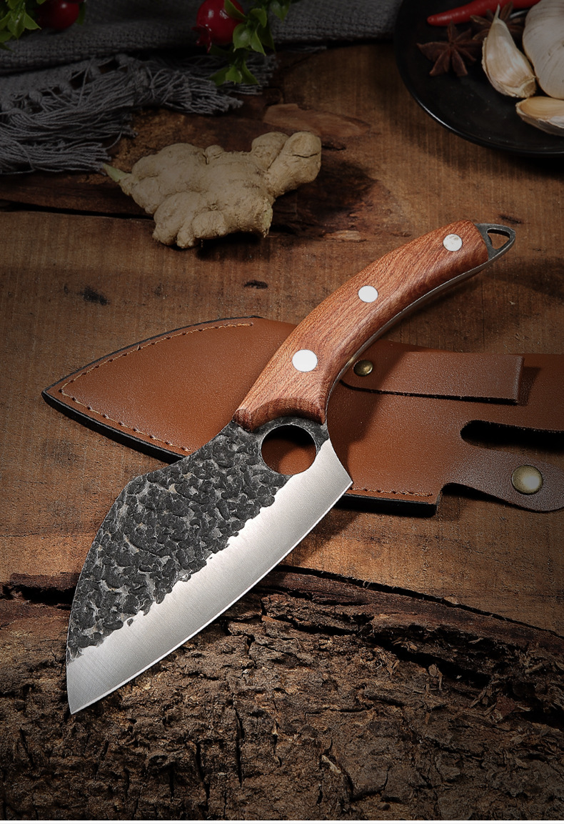 锻打小菜刀家用户外杀鱼分割肉切片刀不锈钢锤纹专业屠宰刀具批发