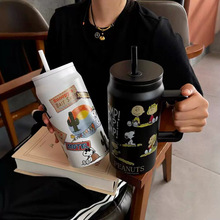史努比保温杯大毫升2025大容量吸管水杯不锈钢学生保温杯高颜值