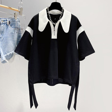 大码女装polo领短袖t恤女夏季2024新款设计感小众宽松显瘦上衣潮