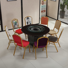 商用餐饮饭店火锅桌子大理石餐桌椅组合韩式燃气灶电磁炉一体桌子