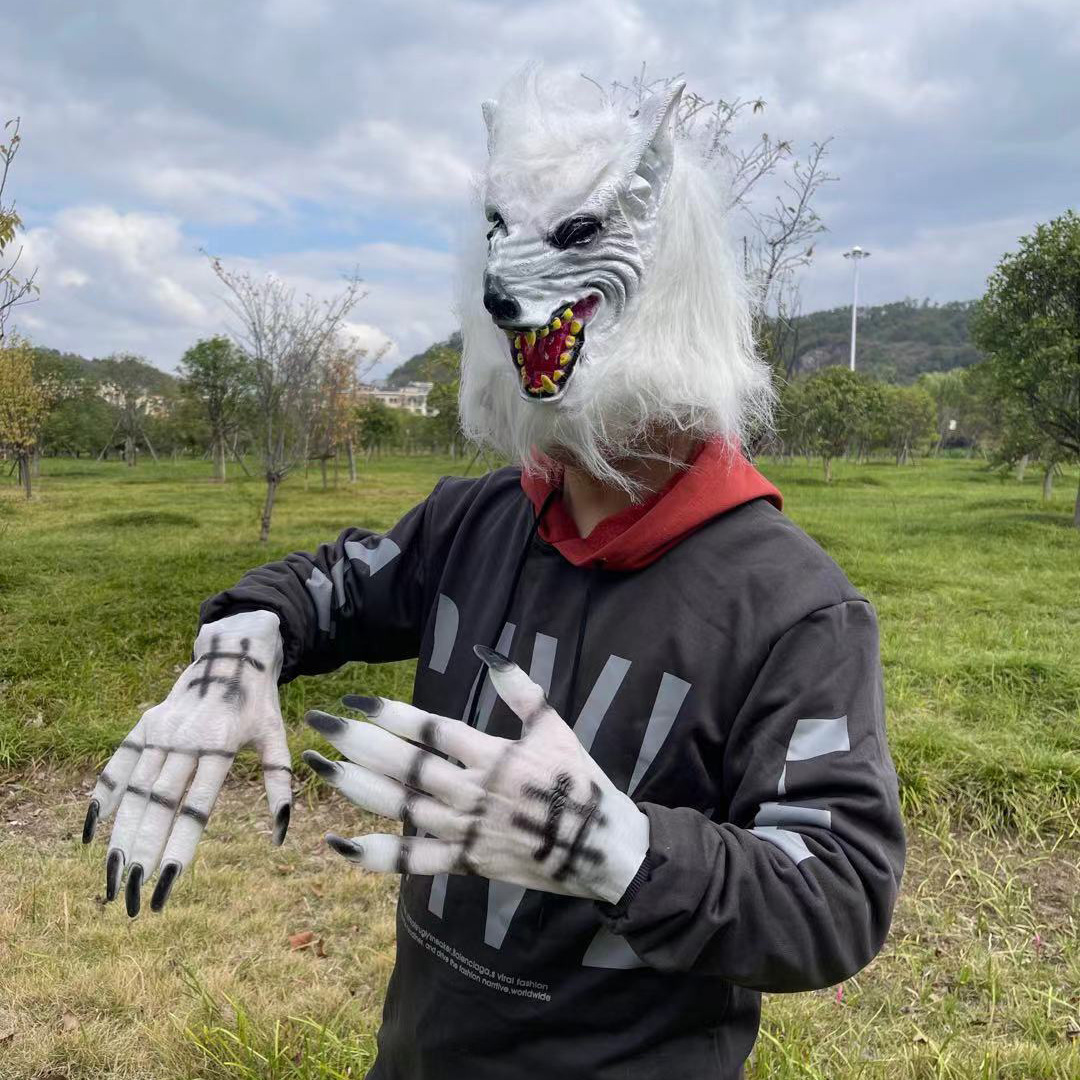 万圣节动物面具全脸狼头狼手套套装动物头套恐怖面具动物跨境面具