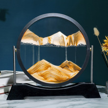 圆形3D玻璃流沙画翻转轻奢家居沙漏礼品创意沙画工艺品桌面摆件