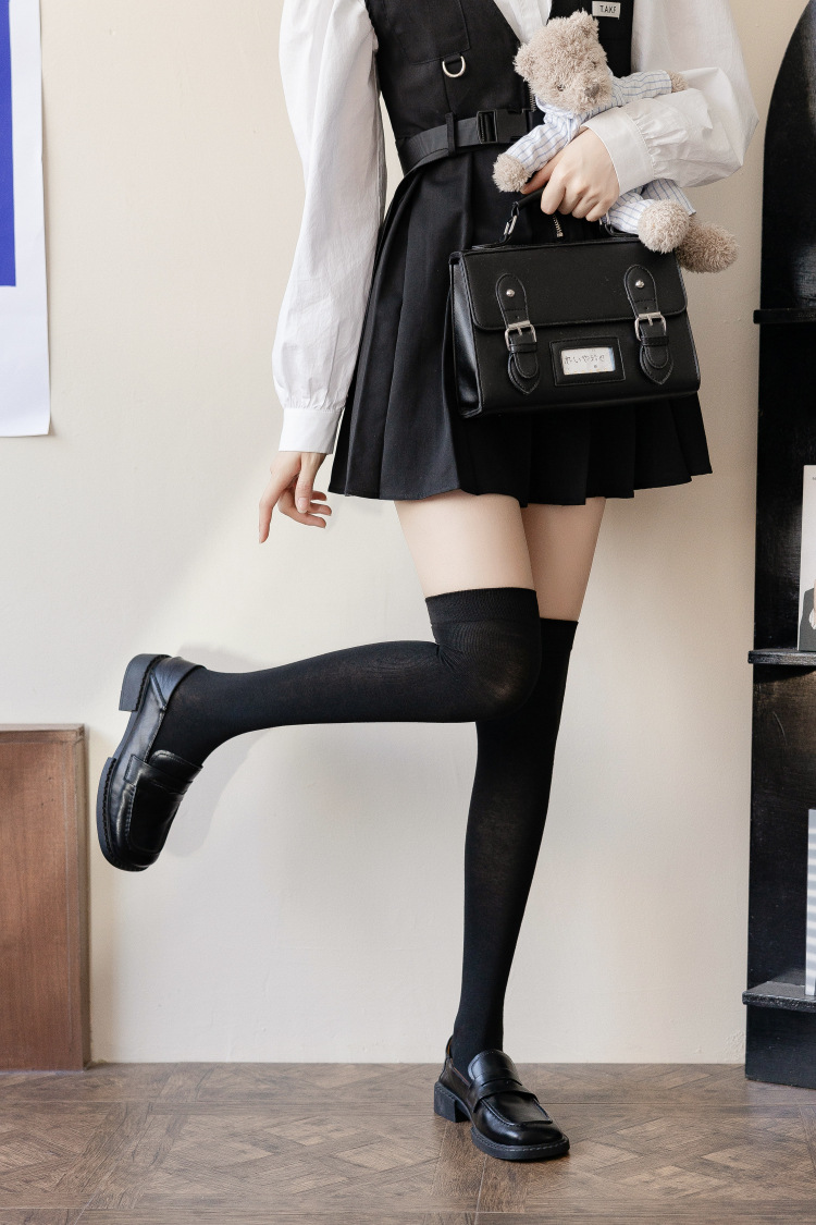 jk棉袜中筒短袜过膝小腿黑白学生制服袜子全棉半截女高筒日系韩国