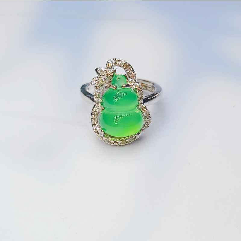 微镶福禄开口戒指玉髓镶嵌活戒葫芦女戒满钻葫芦戒指微镶锆石戒托