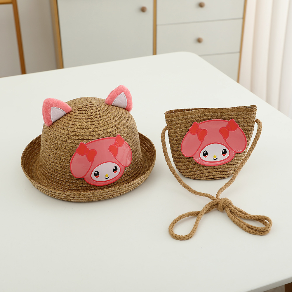 Children's Sun Hat Girls' Sun Hat Summer Straw Hat Small Bag Set Princess Beach Summer Sun Protection Fisherman Hat