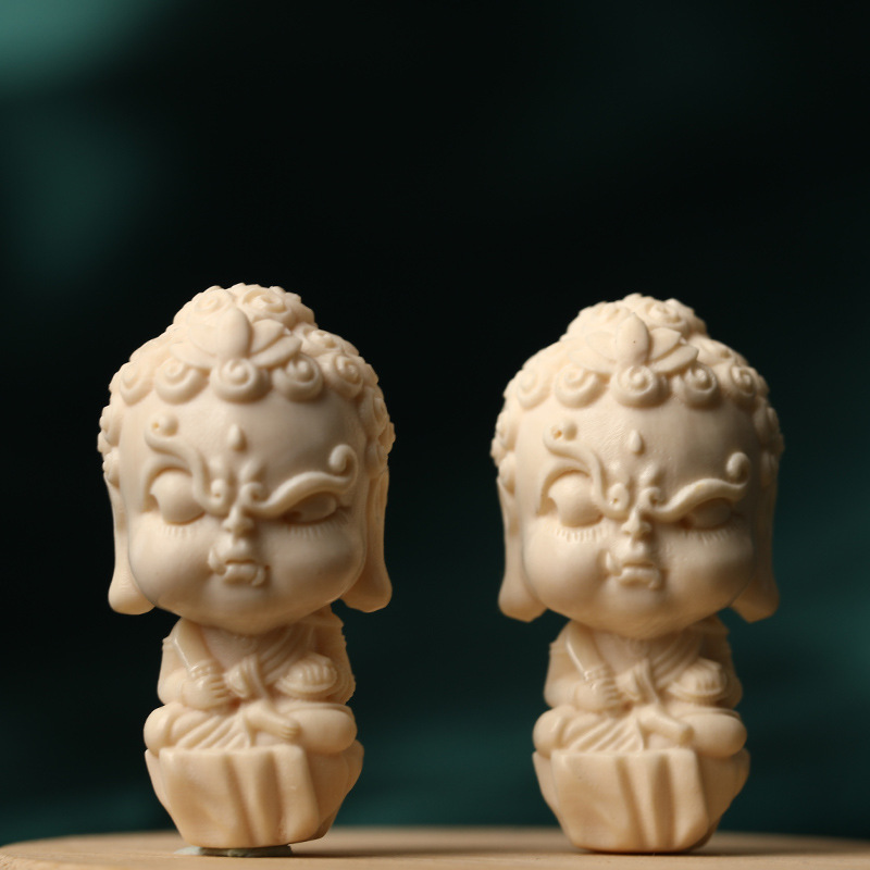 天然猛犸象牙雕刻守护神不动明王宝宝佛吊坠项链文玩星月配饰挂件