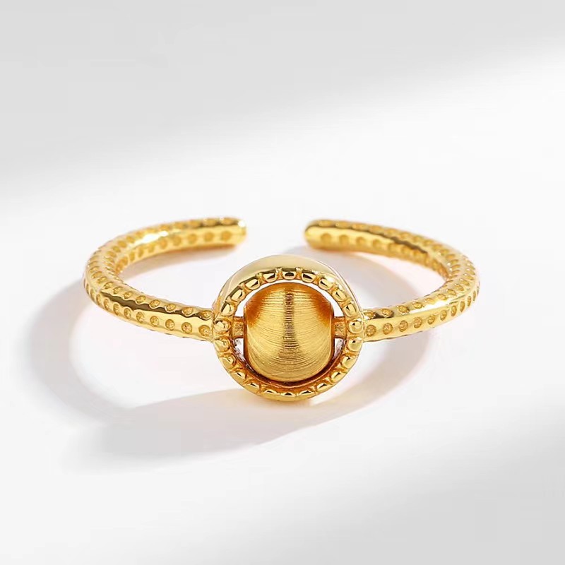 s999纯银猫眼转运珠戒指女ins小众轻奢风黄金色时来运转素圈指环