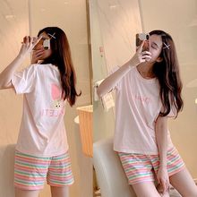 高品质夏季短袖纯棉粉色睡衣女士学生薄款2023新款韩版家居服套装