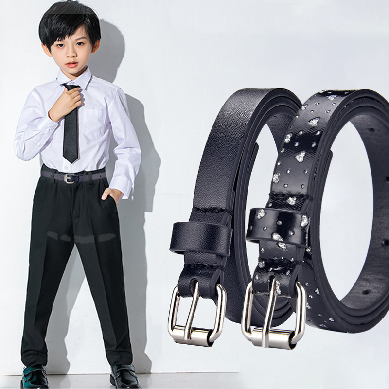 New Children's Leather Belt Flat Thin GREAT Korean Style Heart-Shaped Glittering Powder Children's Jeans Short Belt Cross-Border