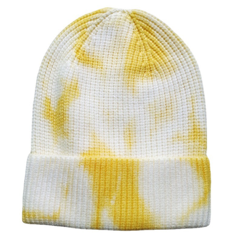 Cross-Border Tie-Dye Knitted Hat Female Korean Fashion Big Head Circumference Thickened Woolen Cap Gradient Color Outdoor Earflaps Warm Sleeve Cap