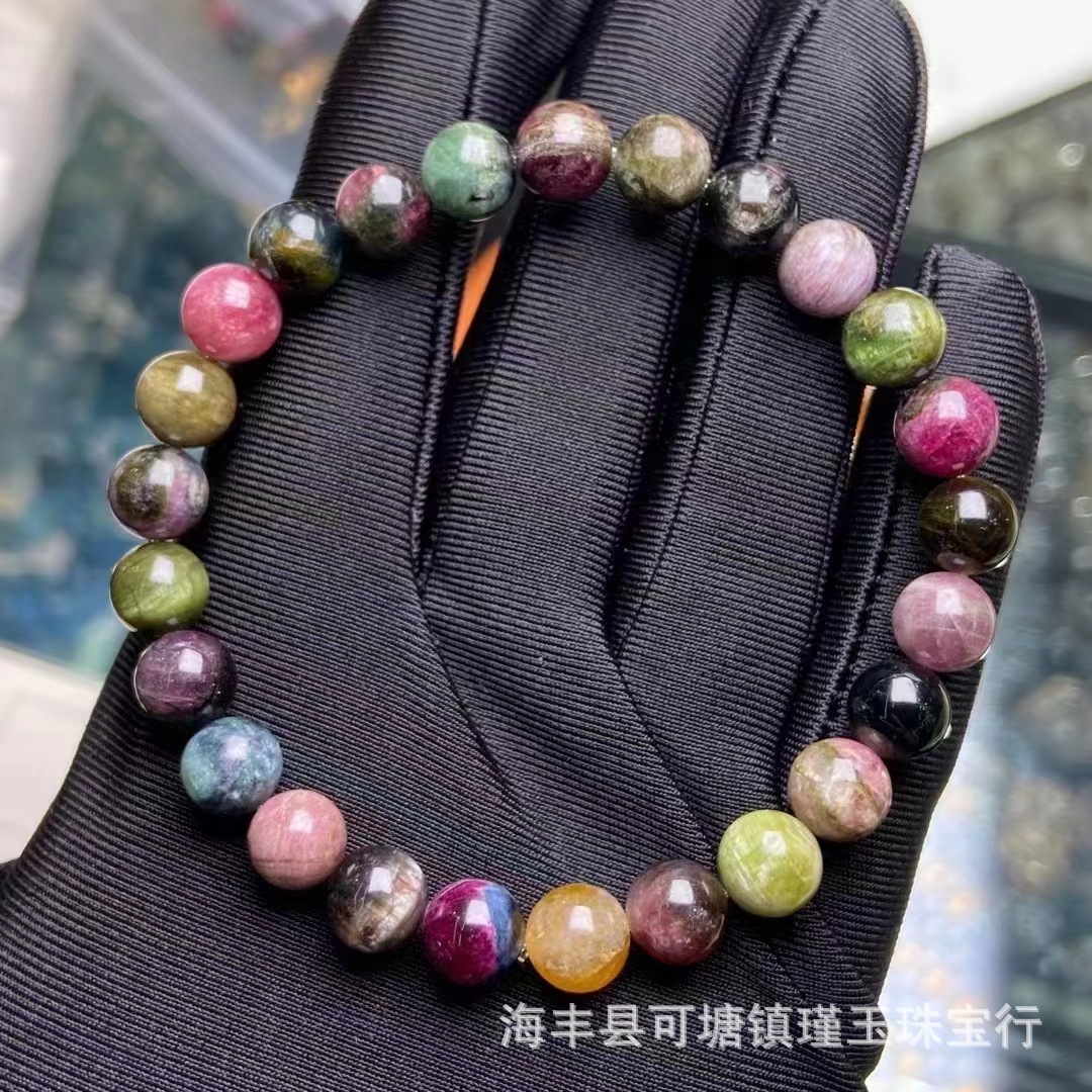 猫眼碧玺手链 巴西老料色彩浓郁 猫眼效应好 尺寸7.3-8mm-阿里巴巴