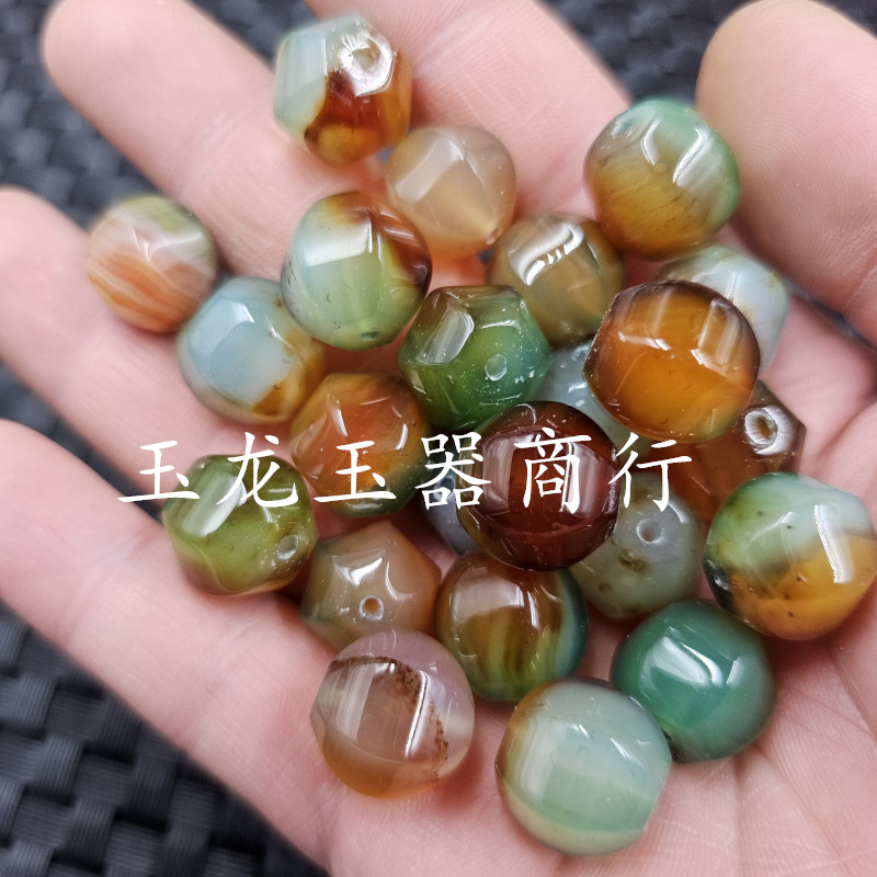 孔雀玛瑙六棱珠玉石散珠紫绿玛瑙多棱路路通手链项链饰品配件珠子