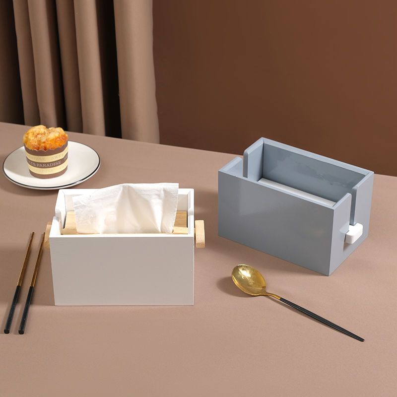 Wooden Tea Room Tissue Box Square Creative Napkin Tissue Box Home Living Room Lifting Storage Box Simple Desktop