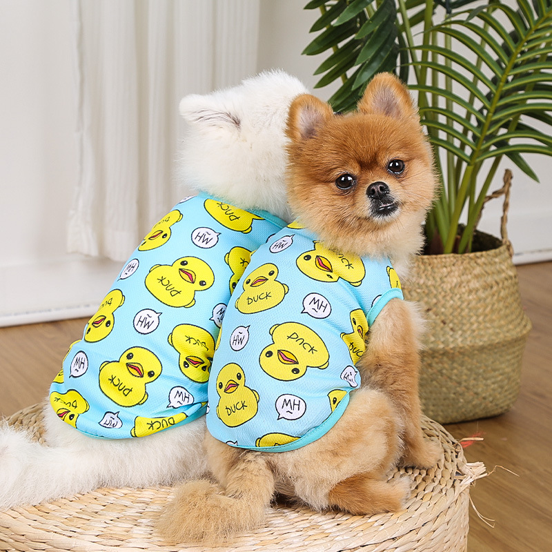 Clearance Spring/Summer Dog Pet Cat Clothing Clothing Big Yellow Duck Vest Mesh Transparent Manufacturers Selling Pet Supplies