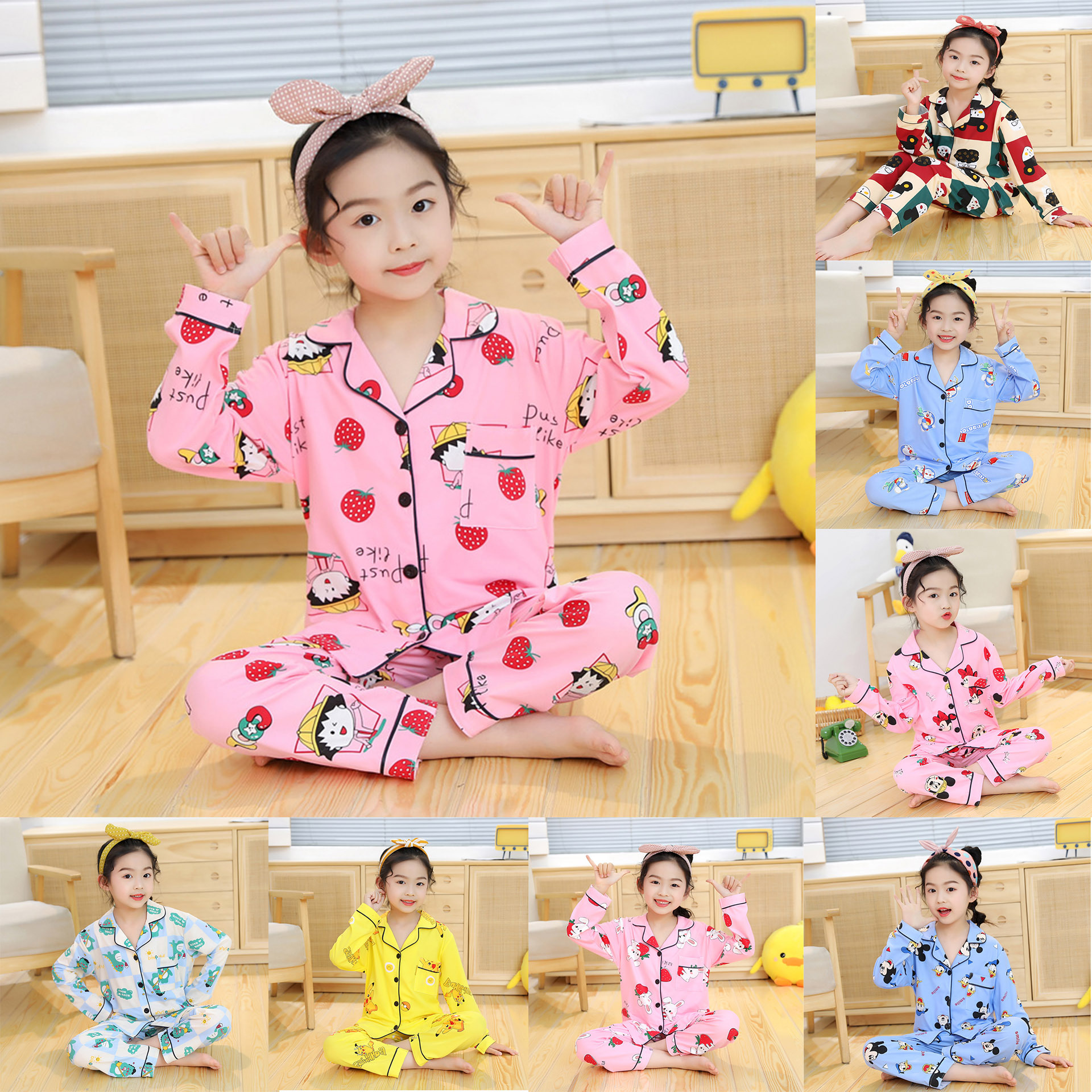 children‘s pajamas spring and autumn boys and girls long sleeve thin kid cartoon air conditioning room homewear summer suit wholesale