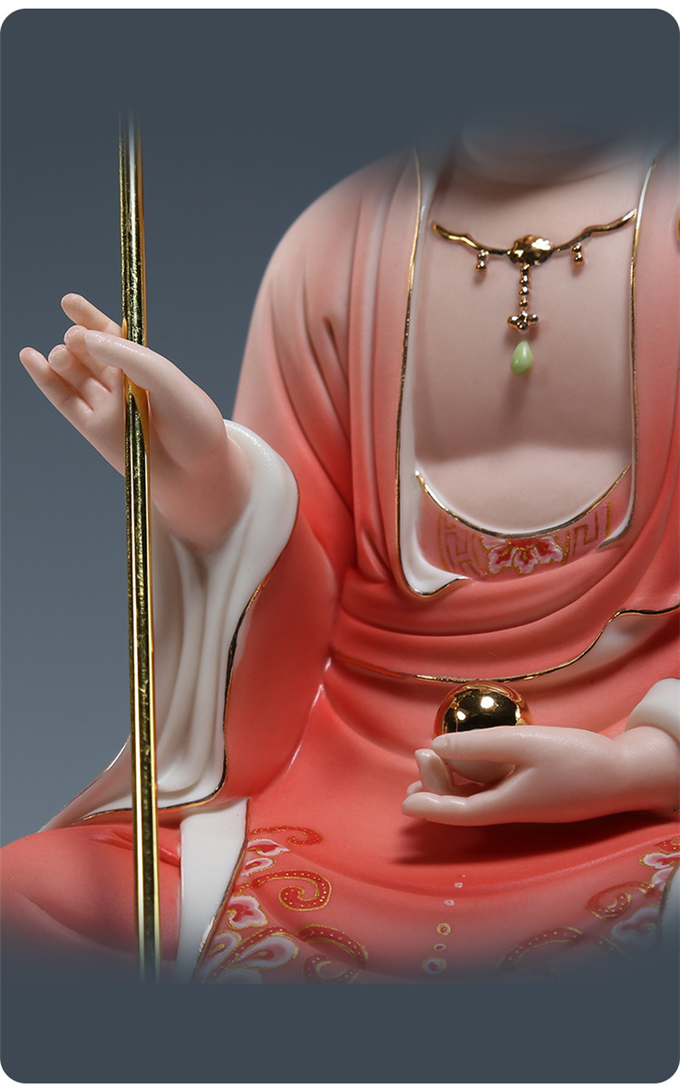 【上美】陶瓷9吋坐莲娑婆三圣供奉红衣如来观音地藏弥勒佛像摆件