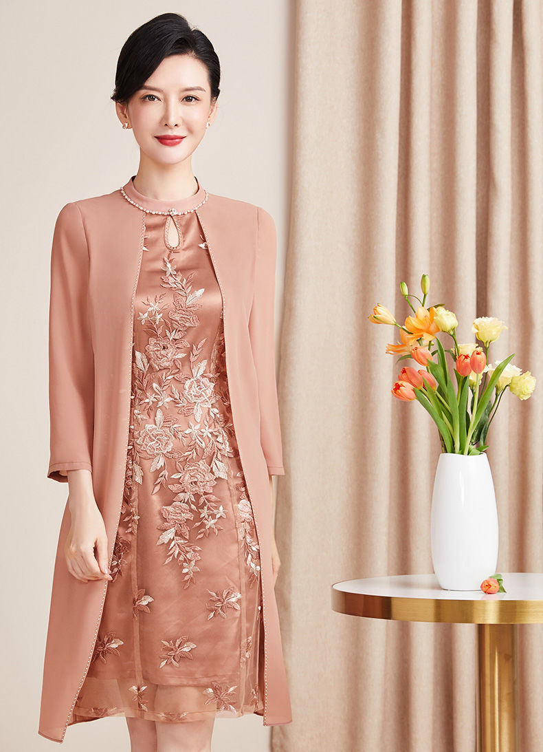 婚礼妈妈装2021新款套装女喜婆婆结婚礼服连衣裙两件套婚宴装