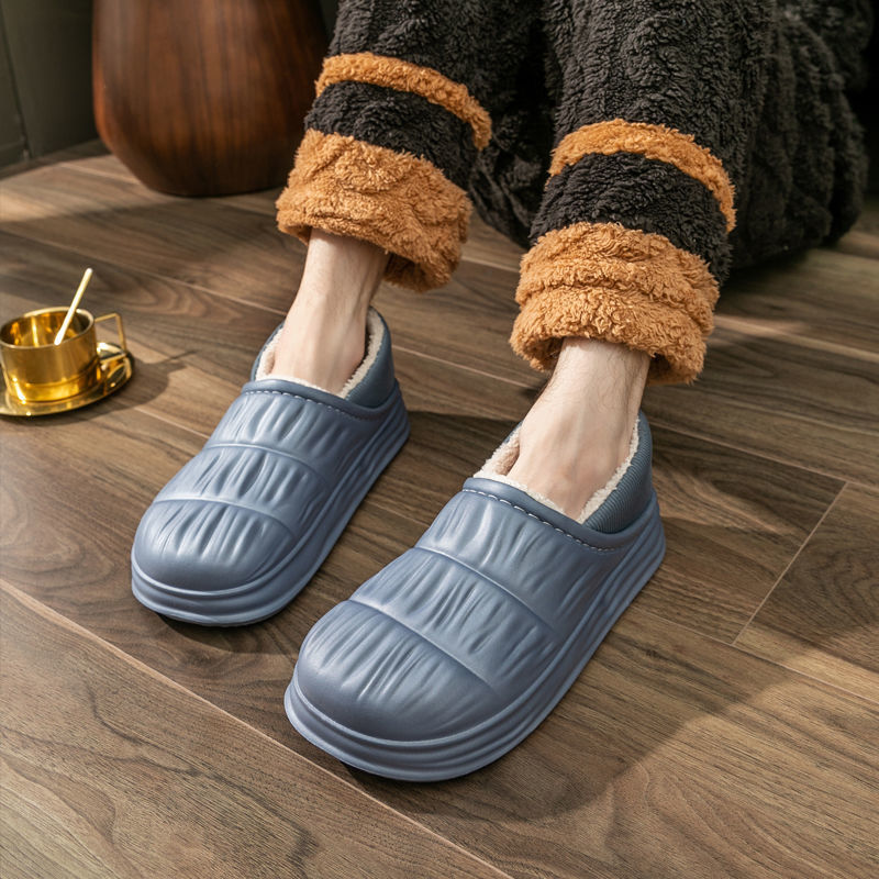 2023 New Eva Waterproof Cotton Slippers Men's Outer Wear Ankle Wrap Cotton Shoes Winter Warm Fleece-Lined Thickened Couple Slippers