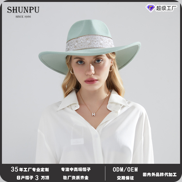 高品质跨境帽子欧美毛呢礼帽女士纯色牛仔帽男士节日毡帽-阿里巴巴