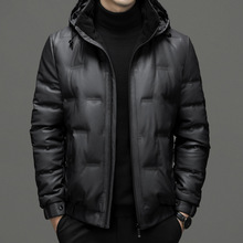 连帽羽绒服男2022冬季新款潮流时尚亮面外套保暖短款夹克皮衣外套