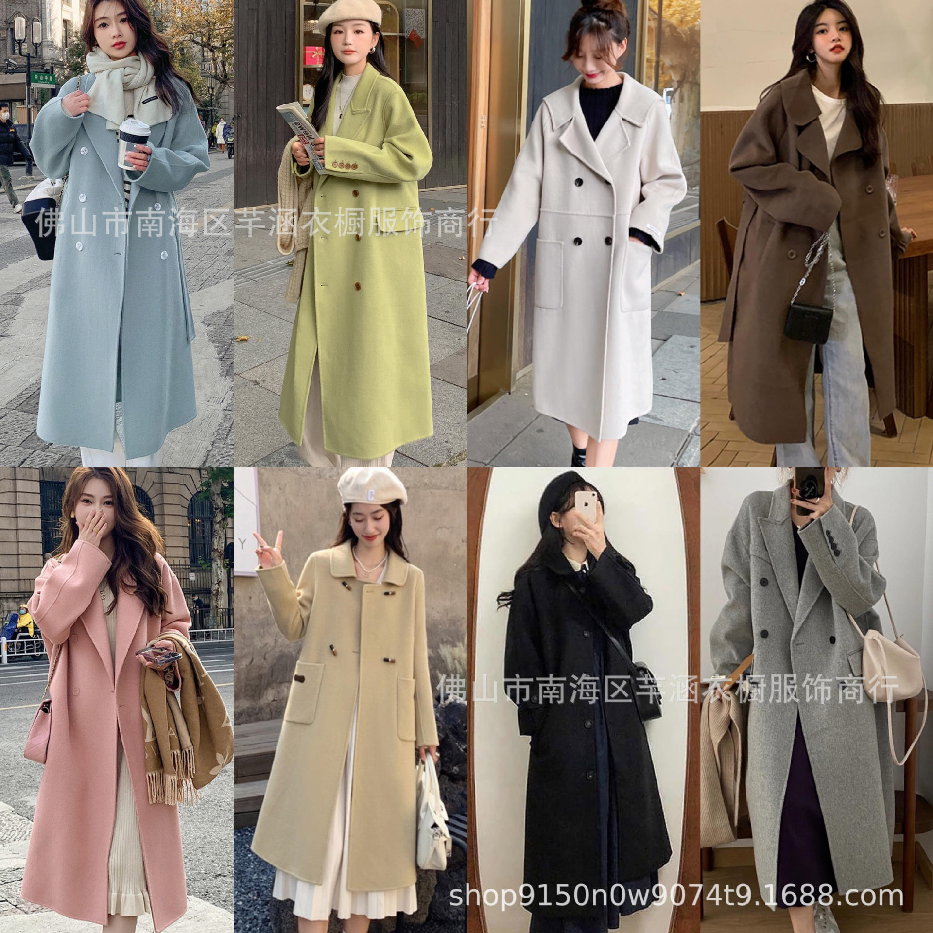 Woolen Coat Women‘s Long 2023 Elegant High-Grade Contrast Color Korean Woolen Coat Women‘s Live Supply Wholesale