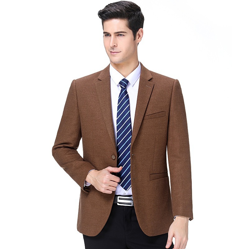 品牌2024秋冬新款小西装外套男羊毛呢子加厚中年男士西服上衣单西