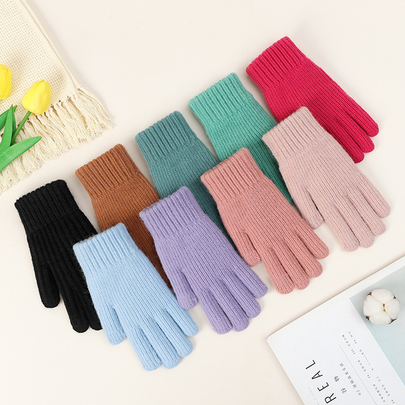 Women's Gloves Autumn and Winter Knitted Cold-Proof Warm Cycling Thickened Touch Screen Student Five Finger Open Finger Wholesale