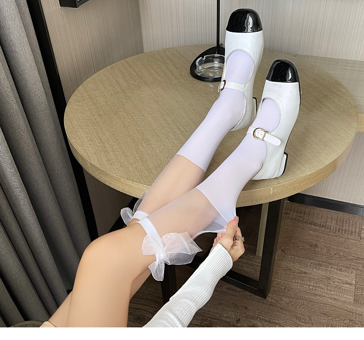 日系可爱复古蕾丝花边吊带蝴蝶结中筒袜甜美洛丽塔小腿袜jk夏丝袜