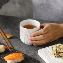 日式寿司店专用茶杯家用陶瓷简约杯子岩石纹纯色水杯酒店待客茶杯