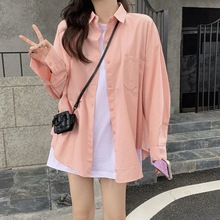 2024春季新款衬衫女学生韩版宽松潮长袖百搭外套设计感衬衣上衣女