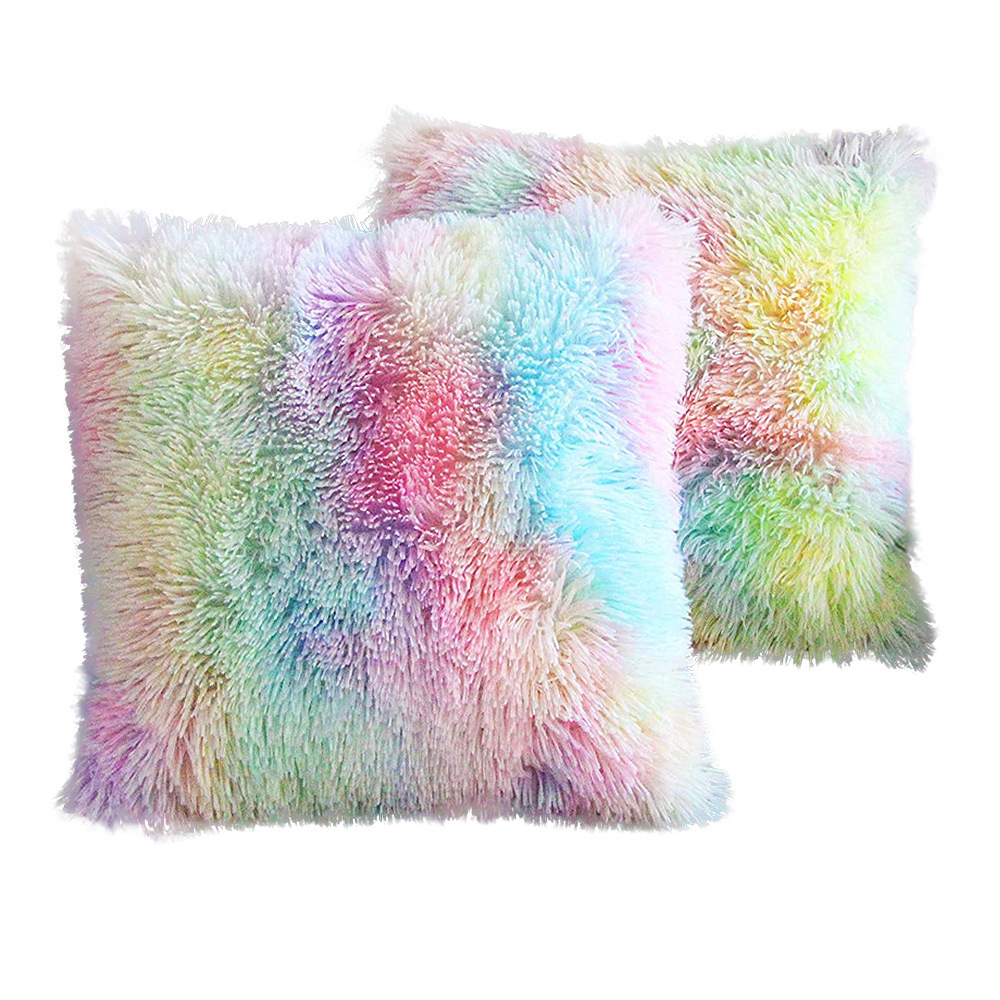 Nordic Simple Ins Style Long Wool Pillow Wholesale Living Room Sofa Plush Cushion Sea Velvet Gradient Color Pillow Cover