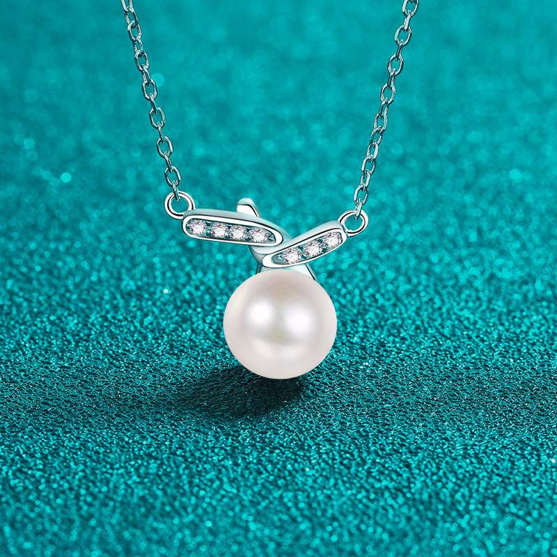 新德艺s925银莫桑钻珍珠项链路路通单颗正圆吊坠优雅气质时尚