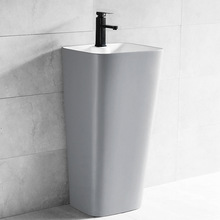 个性灰色立柱盆陶瓷卫生间立式洗脸盘一体落地式洗手盆阳台水池