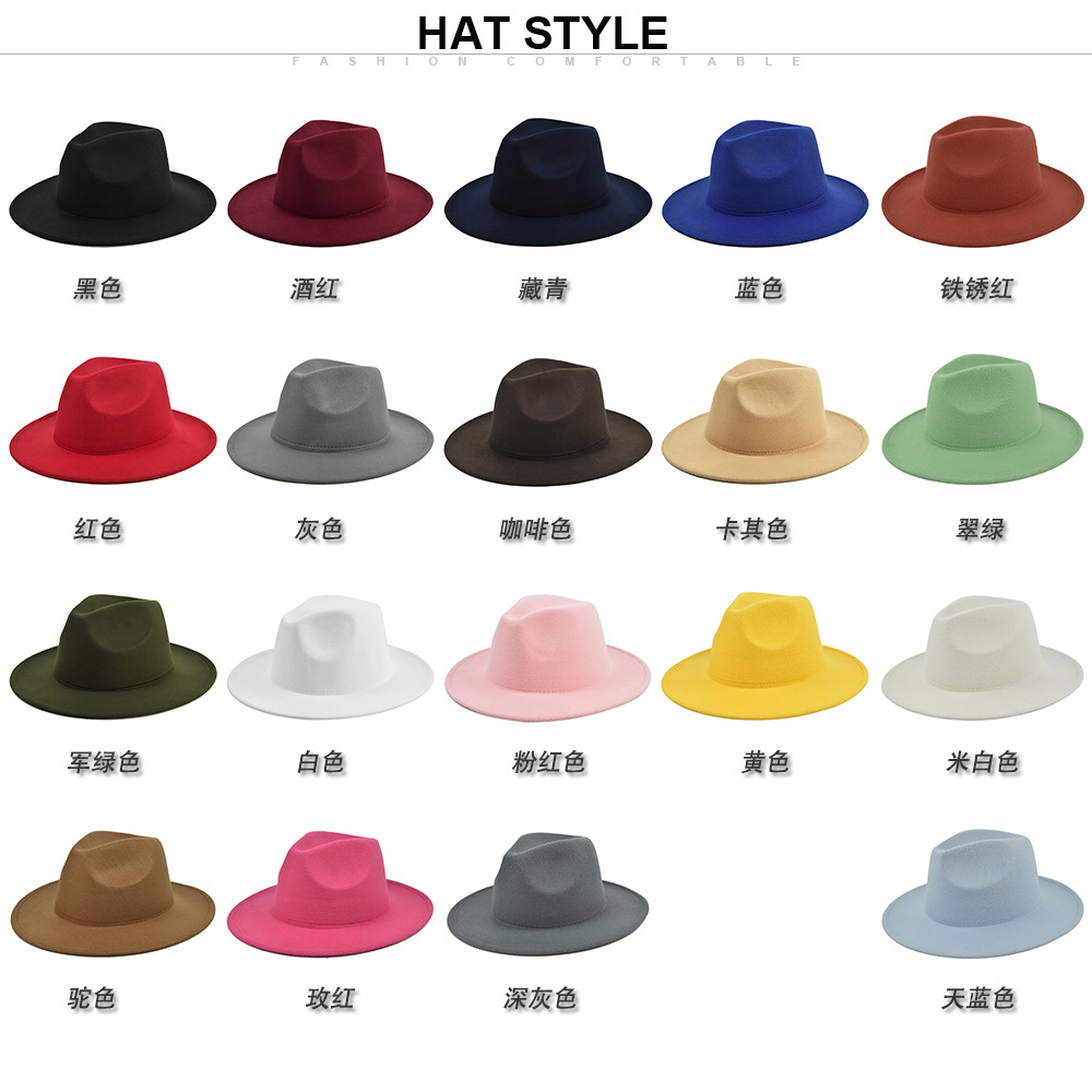 Fashion Fedora Hat Woolen Hat Women's Spring, Autumn and Winter Woolen Vintage Broad-Brimmed Hat Black Top Hat European and American Fedora Hat