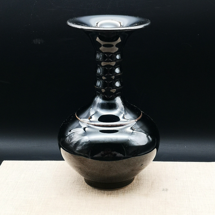 明万历年制乌金釉节节高瓶竹节尊古董收藏古玩老货老物件收藏摆件