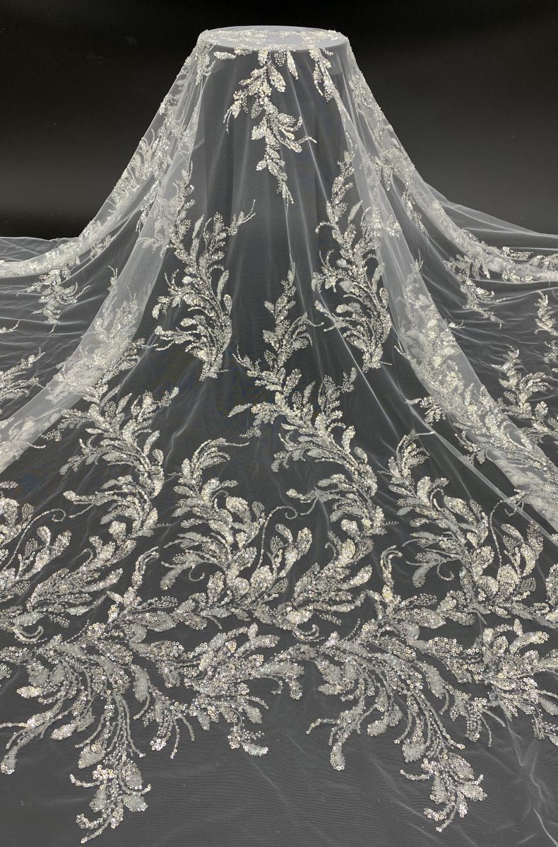 欧美新款灌银珠绣 3/4mm水晶片绣 婚纱礼服连衣裙宴会服珠绣面料