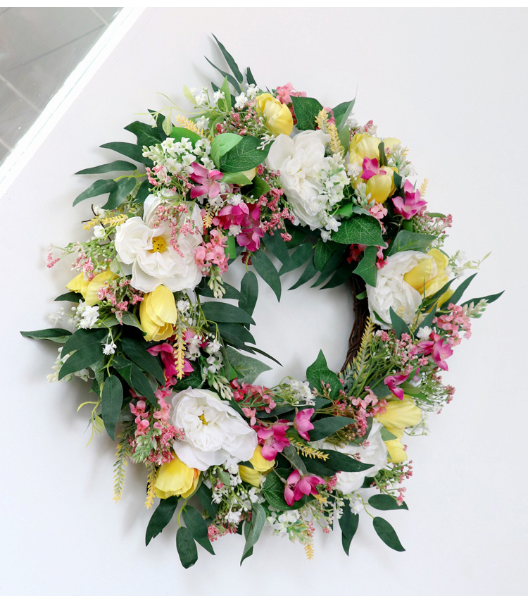 仿真郁金香花环春季田园婚礼布置节日家居门饰墙壁挂饰花圈工厂店