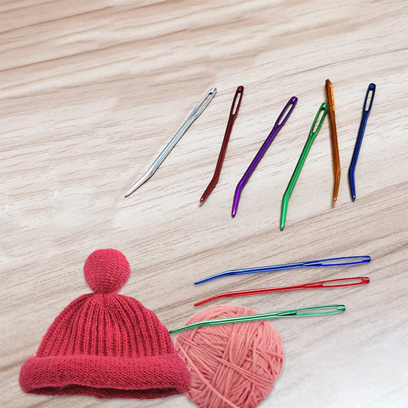 SKC Large-Eye Curved Needle Sweater Suture Needle Sewing Needle Hand Knitting Yarn Knitting Needle Knitting Tools 2 Pcs/bag