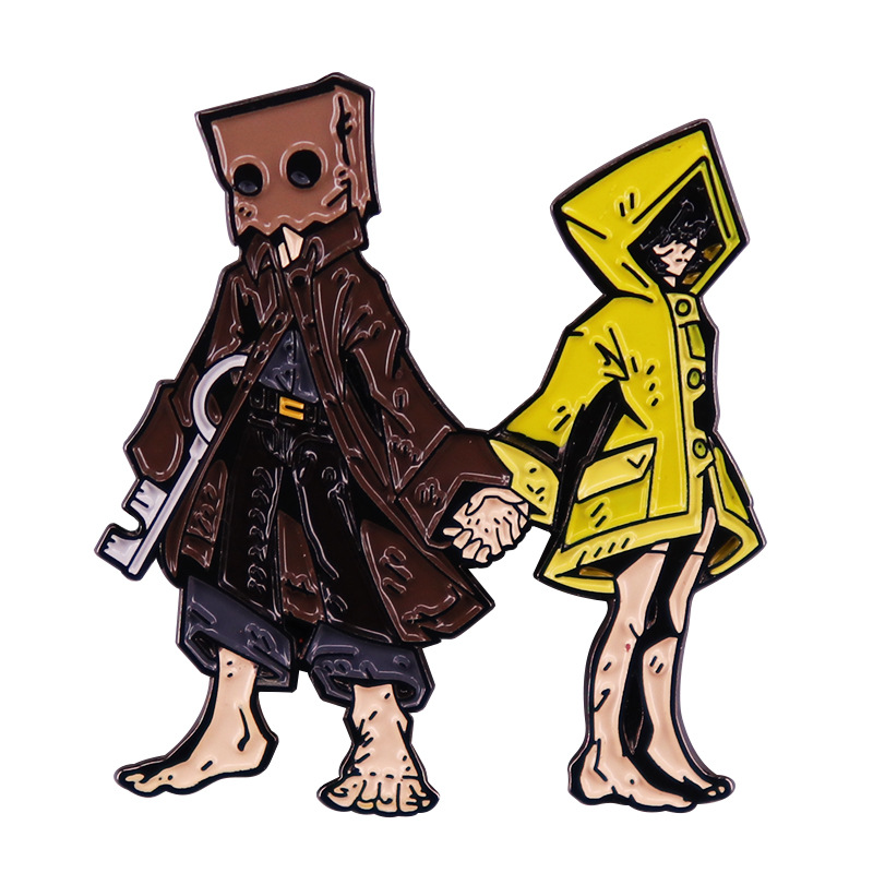 恐怖游戏小小梦魇mono与小六胸针卡通纸袋男孩与黄色雨衣女孩徽章