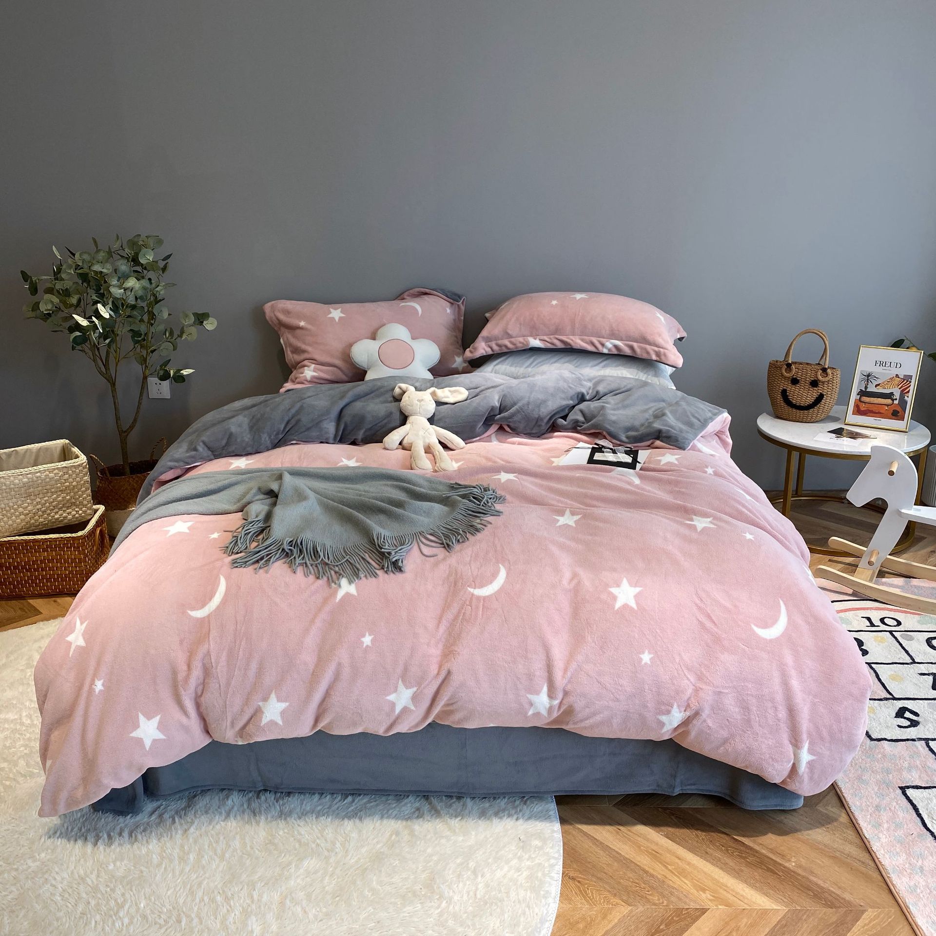 21冬小清新230g牛奶绒印花四件套双人加厚法兰绒被套厂家直供家纺